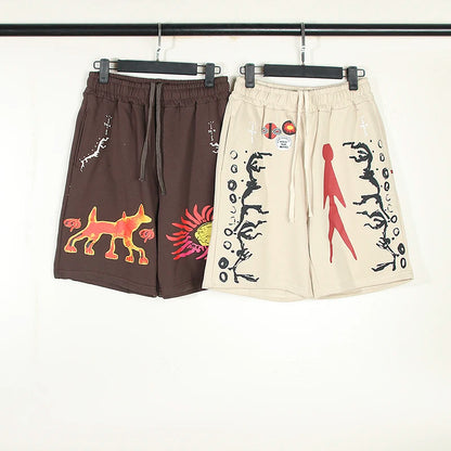 Cactus Jack Letter Graffiti Terry Summer Shorts Men and Women Drawstring Joggers Washed Oversized Casual Five-point Pants