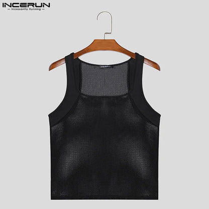 INCERUN Tops 2024 Beau Nouveau Hommes Évidé Serré Tricot Gilets Loisirs Streetwear Mâle Couleur Unie Tout-match Débardeurs S-5XL