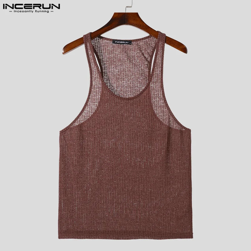 INCERUN Tops 2024 Style Américain Mode Hommes Perspective Texture Serrée Gilets Décontractés Streetwear Gym Sans Manches Débardeurs S-5XL