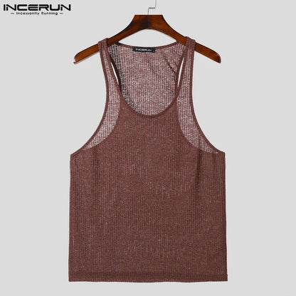 INCERUN Tops 2024 American Style Fashion Men's Perspective Tight Texture Vests Casual Streetwear Gym Sleeveless Tank Tops S-5XL