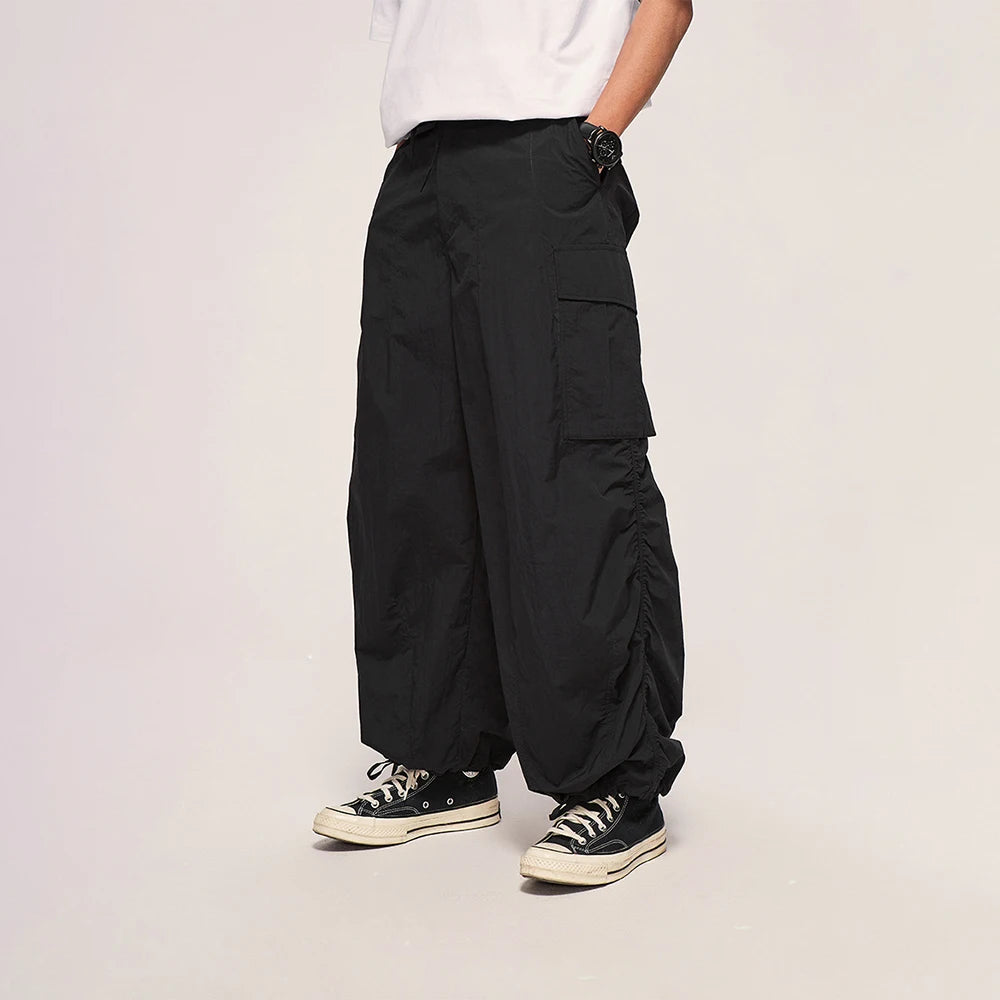 HOUZHOU Baggy Cargo Pants Men Parachute Oversize Cargo Wide Leg Trousers Male Summer Loose Casual Streetwear Hip Hop Pocket