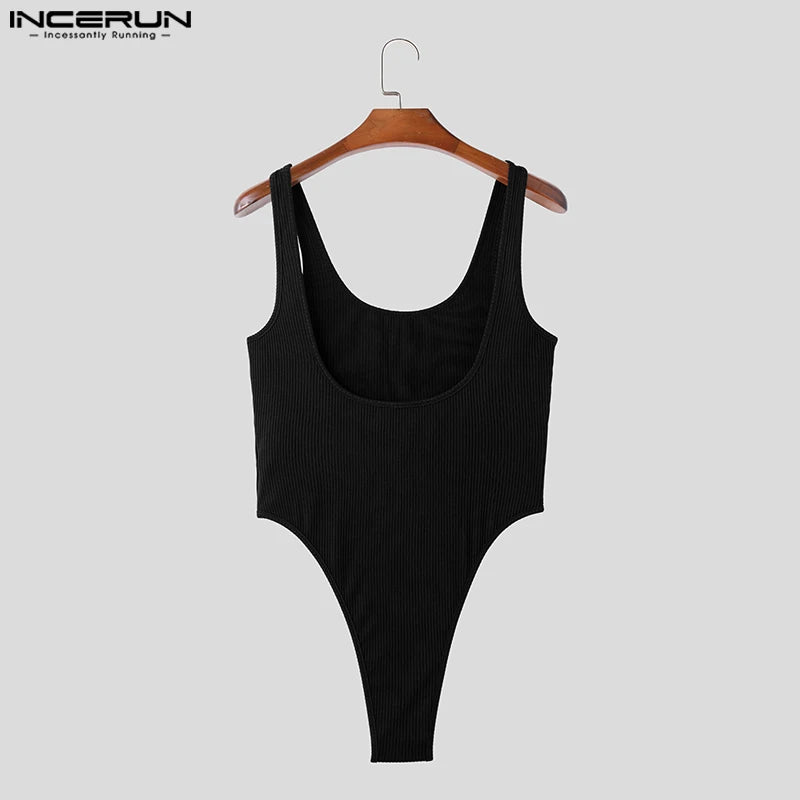 Sexy Stylish Style Bodysuits INCERUN Men's Homewear Jumpsuits Fashion Texture Fabric Design Solid Sleeveless Rompers S-5XL 2023