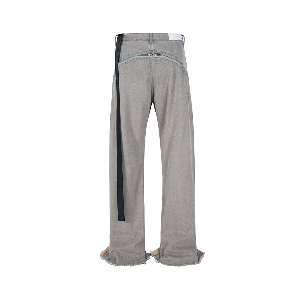 RO Pantalons longs à fermeture éclair pour hommes et femmes, jeans baggy à ceinture, pantalons droits en denim Y2k, cargos surdimensionnés