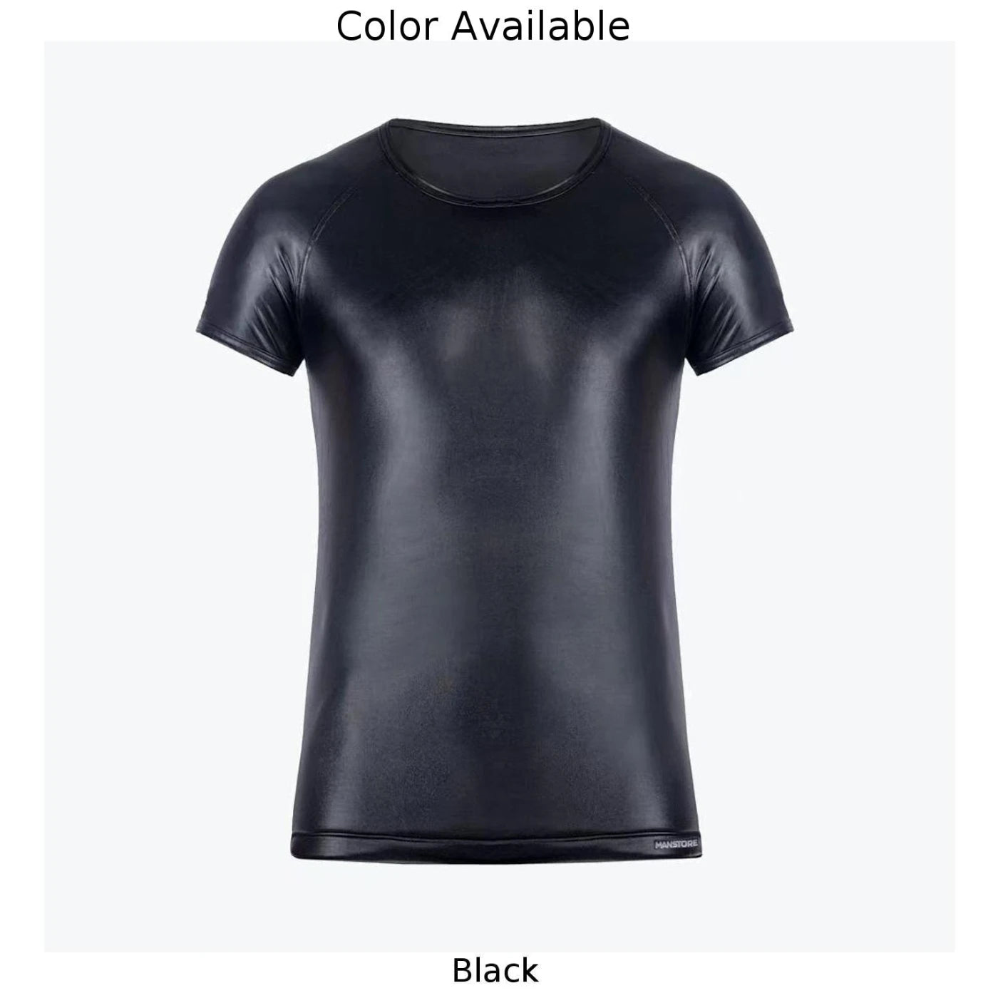 Men Stretch Faux Leather Short Sleeve Top T-Shirt PU Wet-Look Slim Bar Stage Performance Tee Slim Male Top T Shirts