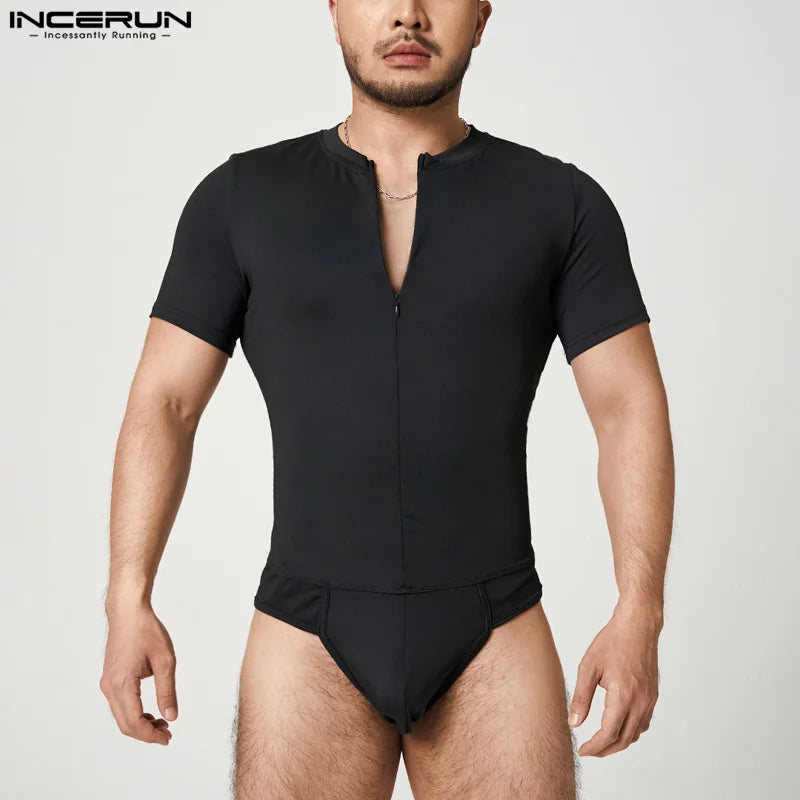 Combinaison élégante à manches courtes pour hommes, survêtement décontracté, solide, à la mode, sexy, slim, combinaison S-5XL INCERUN 2023