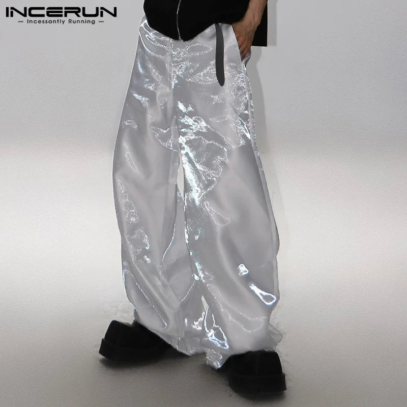 INCERUN 2024 Koreanische Stil Pantalons Männer Stilvolle Funkelnden Stoff Design Lange Hose Freizeit Clubwear Heißer Verkauf Feste Hosen S-5XL