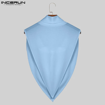 INCERUN Tops 2024 American Style New Men Fashion Texture Pile Up Collar Vests Casual Streetwear Solid Sleeveless Tank Tops S-5XL