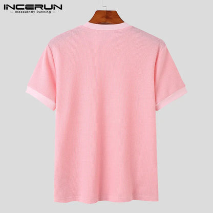 INCERUN Tops 2023 Style coréen Hommes Tricoté Conception T-shirts Décontracté Streetwear Homme Solide Confortable À Manches Courtes Camiseta S-5XL