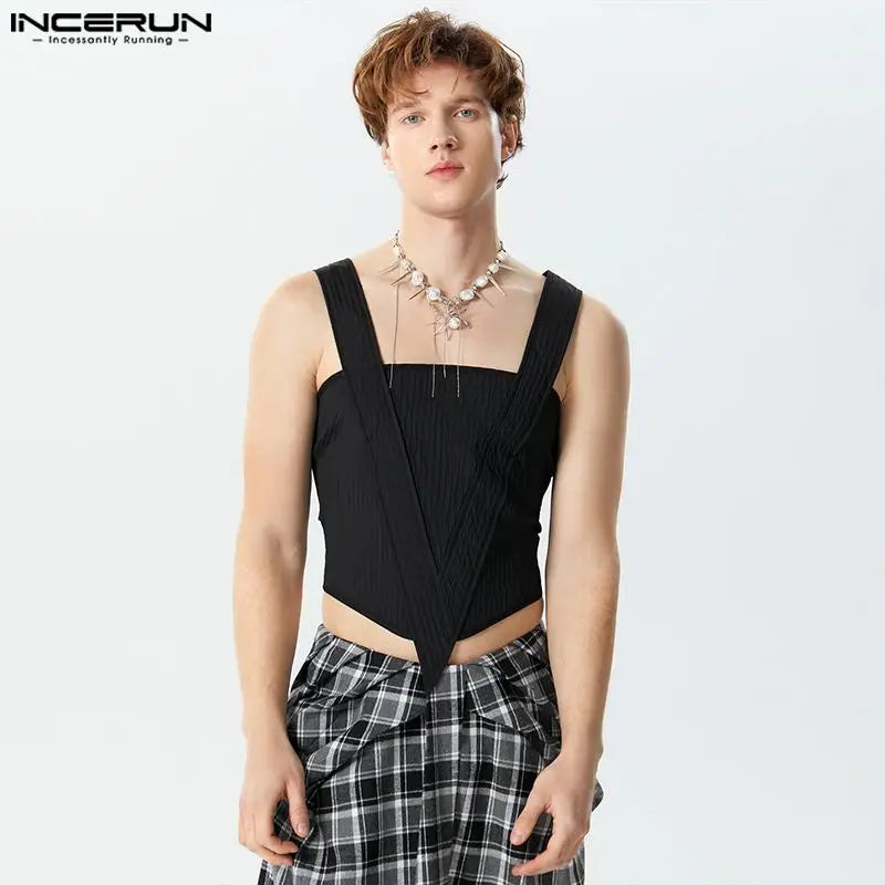 Fashion Casual Style Tops INCERUN New Men's Patchwork Hollow Vests Male Sexy Cropped Personality Sleeveless Tank Tops S-5XL 2024