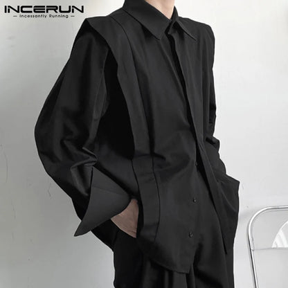 INCERUN Tops 2023 Korean Style Men's Blouse Solid Color Comfortable Stylish Male Casual Streetwear All-match Simple Shirts S-5XL