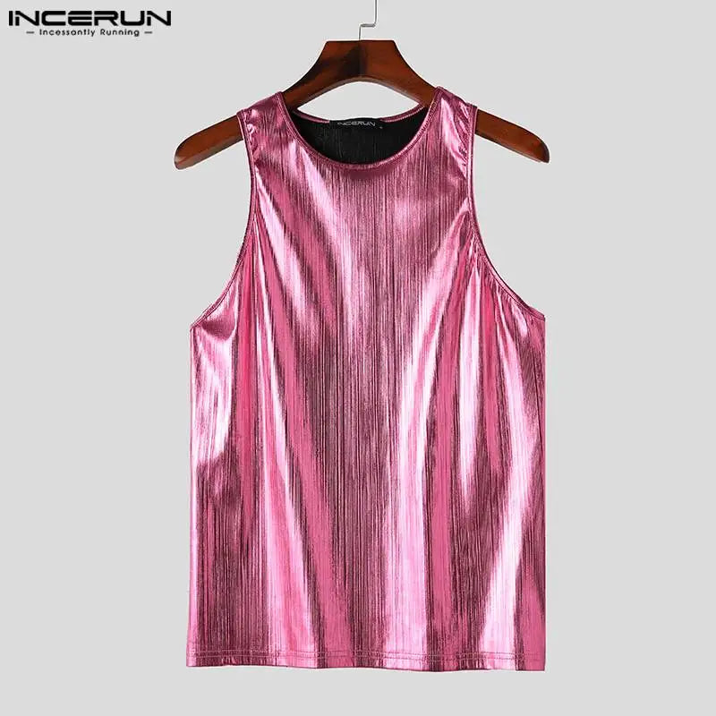 INCERUN Tops 2024 Amerikanischer Stil Herren Funkelnder Stoff Gestrickte Desian Westen Lässig Stilvoll Hot Sale Ärmellose Tank Tops S-5XL