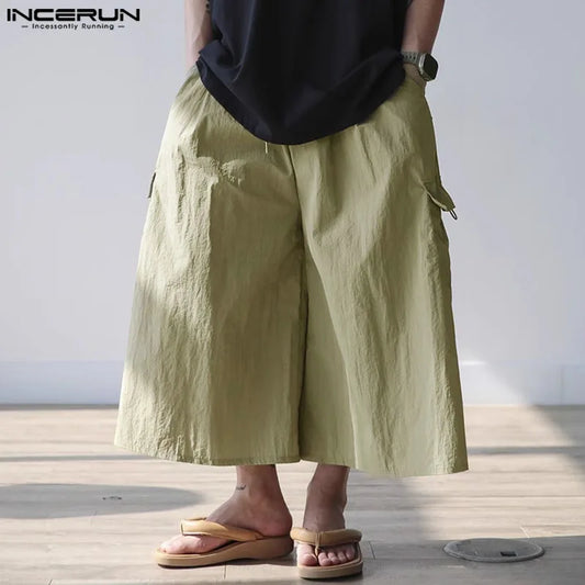 INCERUN 2024 Korean Style Trousers Men Loose Leisure Streetwear Pantalons Stylish Male Solid All-match Wide Leg Long Pants S-5XL