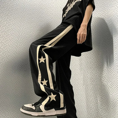 HOUZHOU Y2K Star Jogginghose Herren Schwarze Sporthose Weite Beinhose Männlich Japanische Streetwear Hip Hop Grafik Lose Lässig