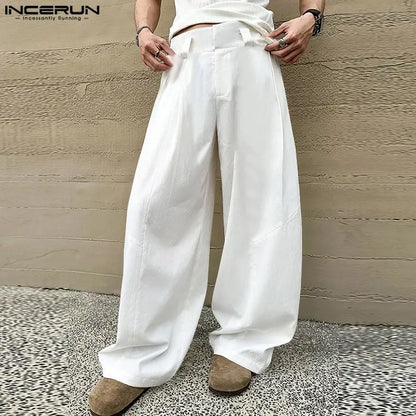 INCERUN 2024 Korean Style Trousers Men's Pleated Deconstructed Draping Pants Male Solid All-match Loose Wide Leg Pantalons S-5XL