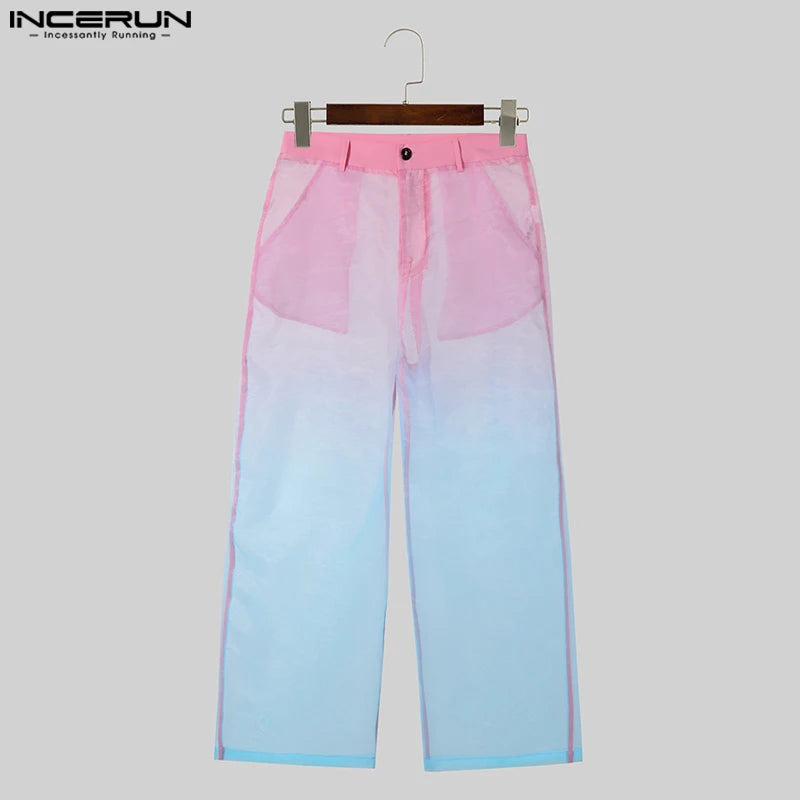 INCERUN 2024 Pantalon de style américain Sexy Mode Hommes Gradual Tie Dye Pantalons longs Décontractés Spectacles de fête Vente chaude Pantalons S-5XL