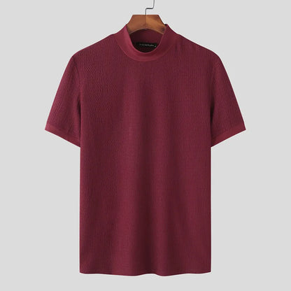 Hauts de style simple et décontracté INCERUN pour hommes, tricot, bande de fosse, t-shirts élégants à manches courtes et col mi-haut, S-5XL 2023