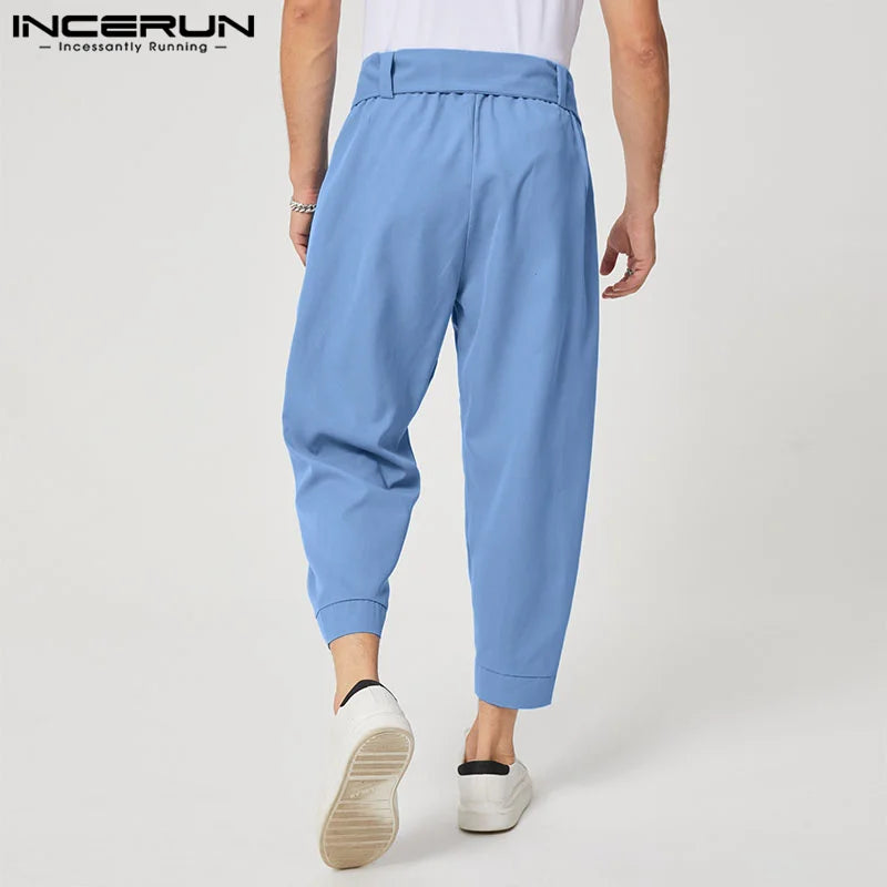 INCERUN 2021 New Mens Fashion Solid Color Pants Drawstring  Leisure Harem Trouser Chinomen's Loose Wide Leg Pants Trousers S-5XL