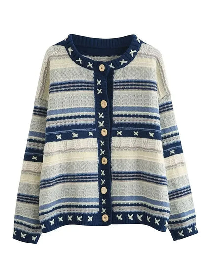 HOUZHOU Vintage Strickjacke Pullover Männer Blau Langarm Gestreiften Pullover Mantel V-ausschnitt Beiläufige Gestrickte Pullover Männlichen Koreanischen Kleidung