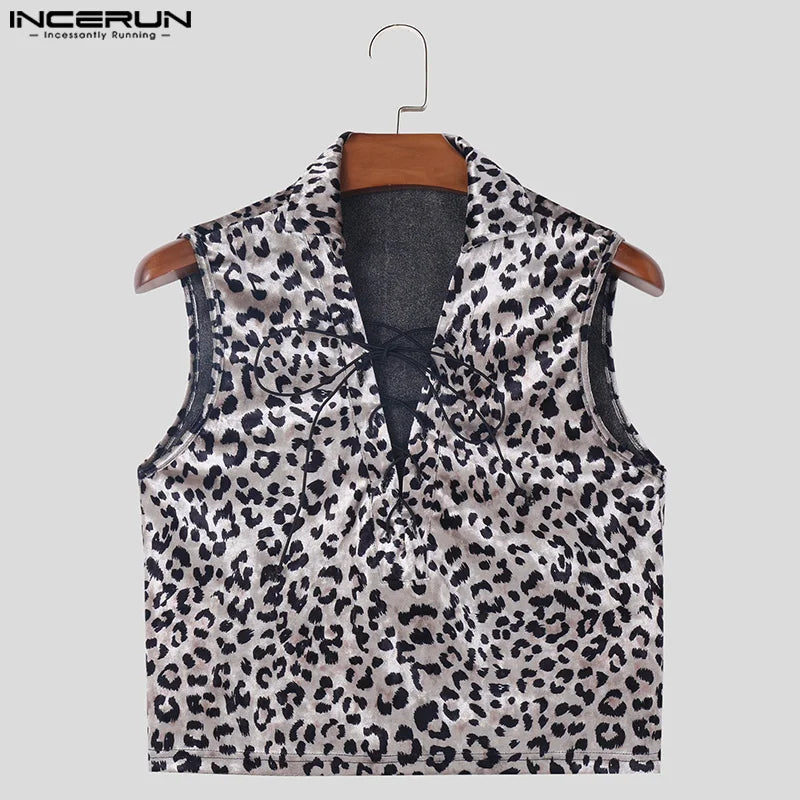 INCERUN Tops 2024 Amerikanischen Stil Mode Männer Ripple Kordelzug Design Westen Sexy Casual Cropped Revers Ärmellose Tank Tops S-5XL