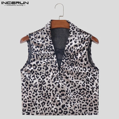 INCERUN Tops 2024 Amerikanischen Stil Mode Männer Ripple Kordelzug Design Westen Sexy Casual Cropped Revers Ärmellose Tank Tops S-5XL