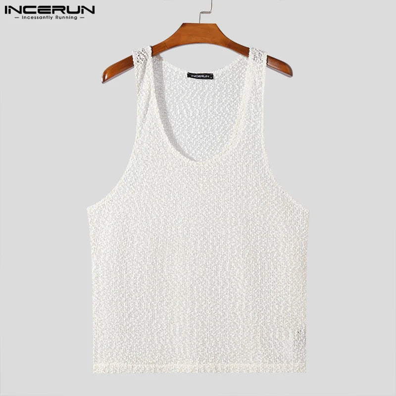 Sexy Stylish Style Tops INCERUN New Mens Texture U-shaped Collar Vests Summer Casual Simple Male Sleeveless Tank Tops S-5XL 2024