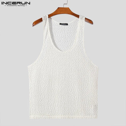 Sexy Stylish Style Tops INCERUN New Mens Texture U-shaped Collar Vests Summer Casual Simple Male Sleeveless Tank Tops S-5XL 2024