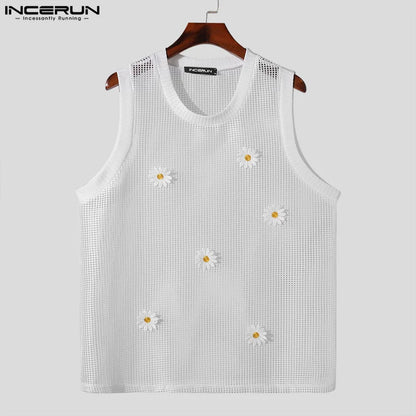 Handsome Well Fitting Tops INCERUN New Men's O-neck Mesh Hollowed Out Vests Summer Leisure Streetwear Sleeveless Tank Tops S-5XL