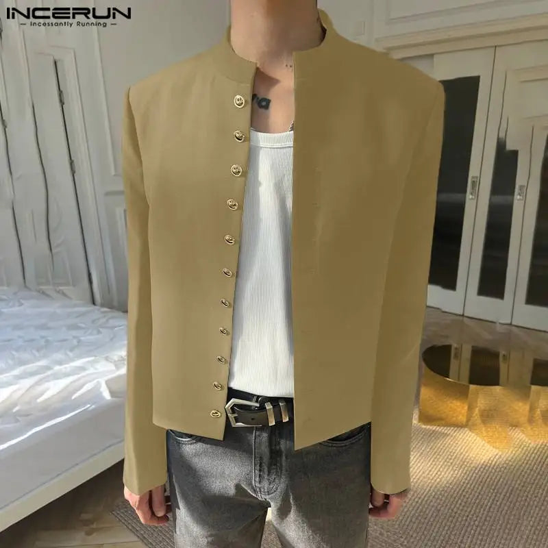 Fashion Well Fitting Tops INCERUN Men's Single Row Button Design Suit Coats Casual Solid Long Sleeved Cardigan Blazer S-5XL 2024