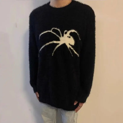 HOUZHOU Spider Mohair Sweaters Men Korean Warm Knitting Autumn Winter Loose Casual Long Sleeve Pullovers Fleece Streetwear