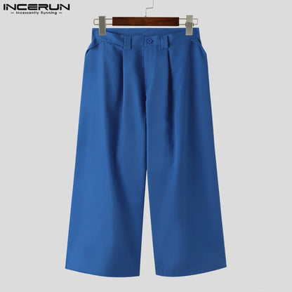 INCERUN 2024 Hose im amerikanischen Stil, Mne Silhouette, Plissiert, lockere, feste lange Hosen, lässige Streetwear, All-Match-Pantalons, S-5XL