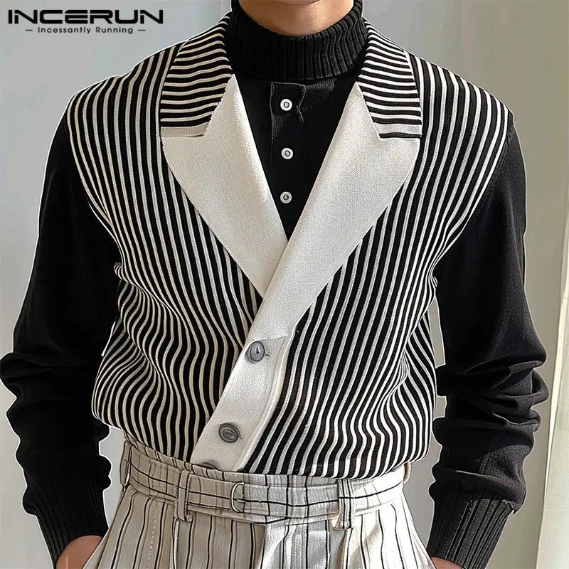 Handsome Well Fitting Tops INCERUN Men Casual Splicing Design Suit Coats Fashion Personality Male Long Sleeved Blazer S-5XL 2024