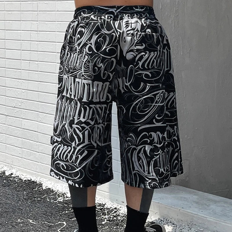 Streetwear West Coast Full Print Floral Overknee-Shorts für Männer Sommer Patchwork Wide Leg Baggy Five Points Pants Oversized