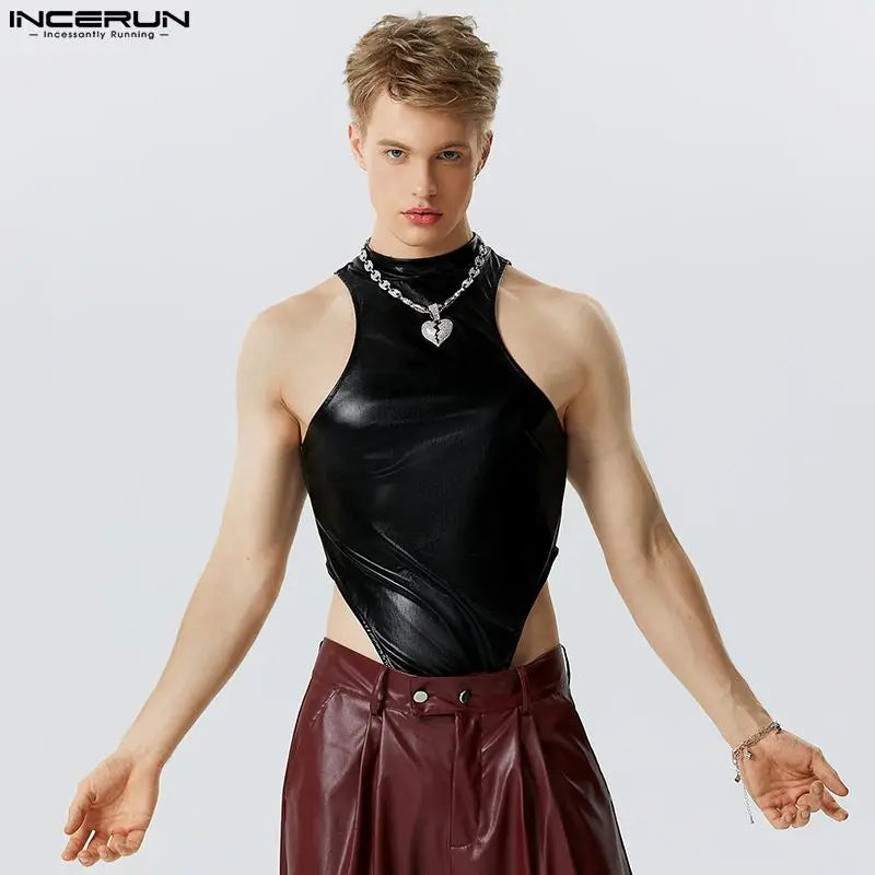 Combinaisons sexy pour la maison INCERUN Mode Hommes Combinaisons bien ajustées Ajustement Demi-col haut Triangle Bodys sans manches S-5XL 2023