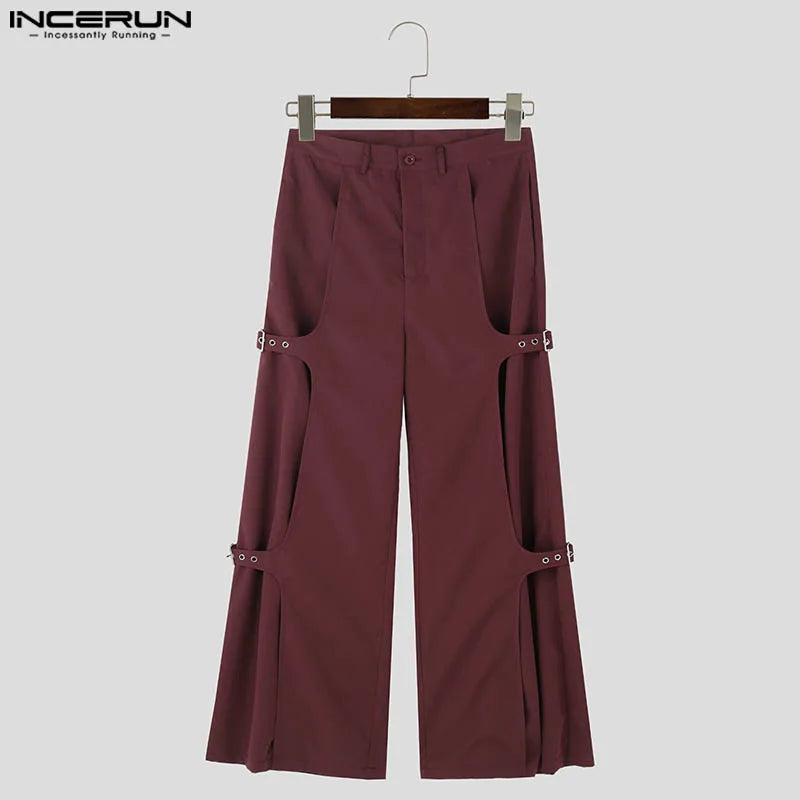 INCERUN 2024 Pantalon de style coréen pour hommes, nouveau design de déconstruction, pantalon long solide, élégant, pantalon ample à jambes larges pour hommes S-5XL