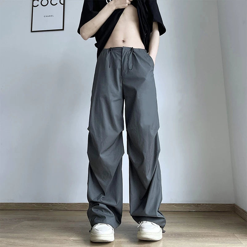 HOUZHOU Parachute Pants Men Japanese Wide Leg Trousers Male Summer Loose Casual Quick Drying Streetwear Hip Hop Pleated