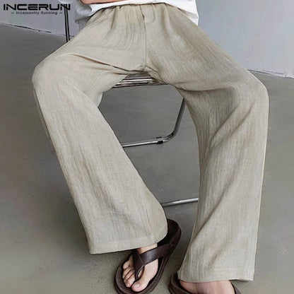 INCERUN 2024 Korean Style Trousers New Men Loose Mixed Color Design Pants Casual Streetwear Male Solid All-match Pantalons S-5XL