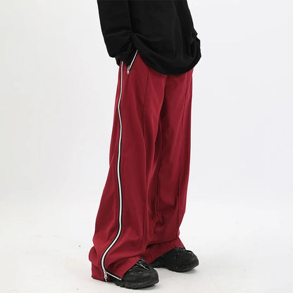 HOUZHOU Y2K Wide Leg Pants with Side Zips Men Sweatpants Male Loose Casual Sport Red Black Trousers Zipper Split Streetwear