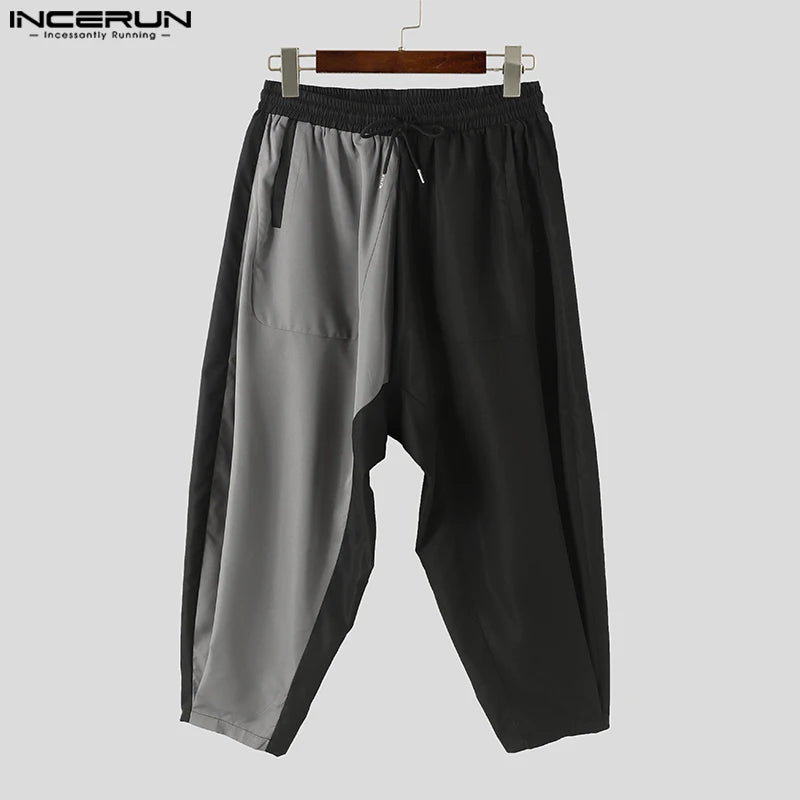 INCERUN 2024 Pantalons de style coréen pour hommes Mode Pantalons larges et longs Pantalons décontractés Streetwear Patchwork Pantalons de contraste de couleur S-5XL