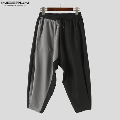 INCERUN 2024 Koreanische Stil Herren Hosen Mode Breite Bein Lange Hosen Casual Streetwear Patchwork Farbe Kontrast Pantalons S-5XL