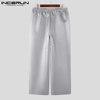 INCERUN 2024 Korean Style Pantalons Men Stylish Sparkling Fabric Design Long Pant Leisure Clubwear Hot Sale Solid Trousers S-5XL