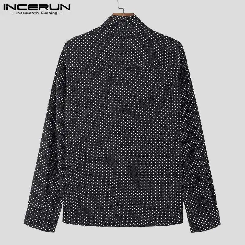 INCERUN Fashion Autumn Long Sleeve Tops Men Shirts Dots Printed Men Clothing Streetwear Casual Top Tee Chemise Oversized S-5XL