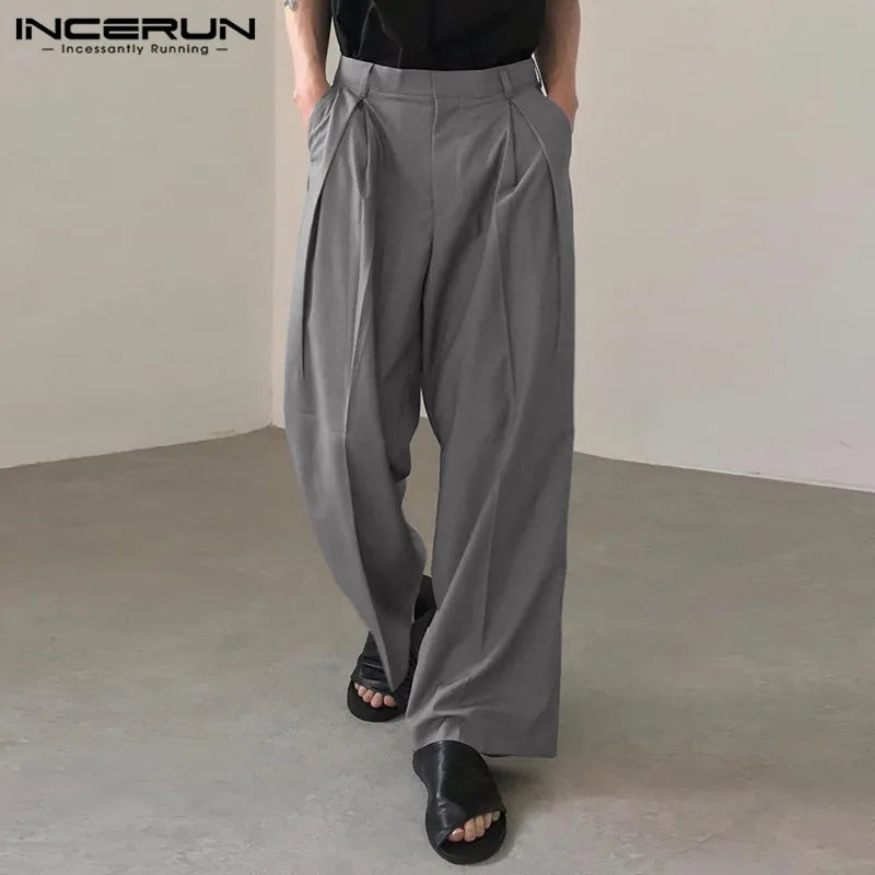 Men Straight Pants Joggers Solid Color Korean Streetwear Fashion Casual Trousers Men 2024 Loose Leisure Long Pants S-5XL INCERUN