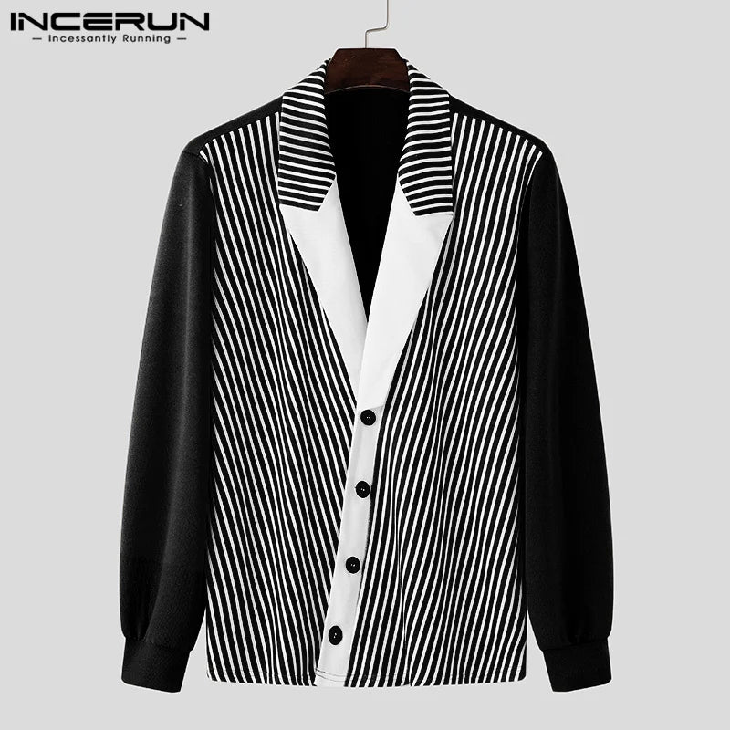 Handsome Well Fitting Tops INCERUN Men Casual Splicing Design Suit Coats Fashion Personality Male Long Sleeved Blazer S-5XL 2024