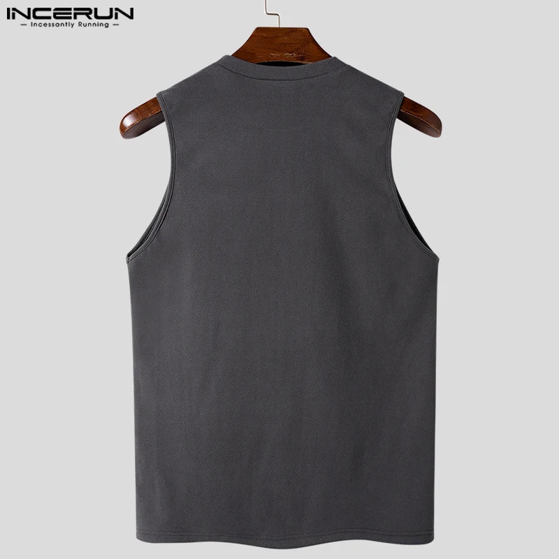 INCERUN Tops 2024 Style coréen Nouveaux hommes Double face en daim décontracté O-cou gilets mode solide simple sans manches débardeurs S-5XL