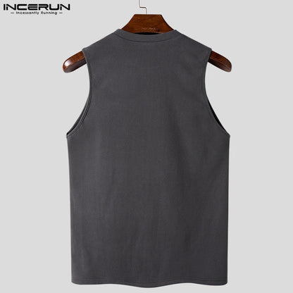 INCERUN Tops 2024 Korean Style New Men's Double-sided Suede Casual O-neck Vests Fashion Solid Simple Sleeveless Tank Tops S-5XL