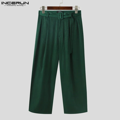 INCERNU 2024 Hosen Männer Koreanische Stil Feste Alle-spiel Lange Hosen Casual Gut Sitzende Männliche Einfache Lose Breite Bein Pantalons S-5XL