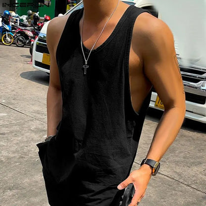 Handsome Well Fitting Tops INCERUN Men's Loose O-neck Sleeveless Vests Casual Streetwear Solid All-match Simple Tank Tops S-5XL