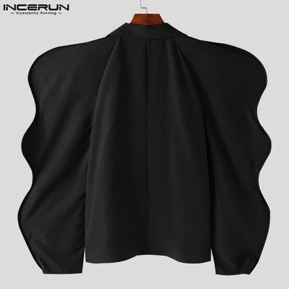 INCERUN Tops 2023 American Style Fashion Men's Collarless Design Flounce Blazer Casual Irregular Long Sleeved Suit Jackets S-5XL