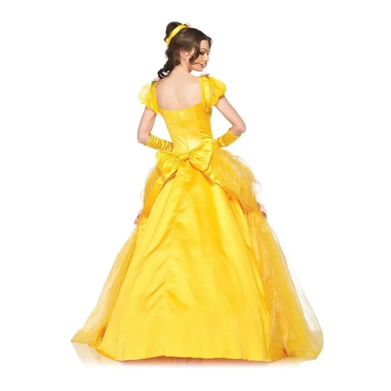 Beauty And The Beast Bell Yellow Long Dress Halloween Costume Belle Princess Dress Masquerade Carnival Adult Belle Roles Suit