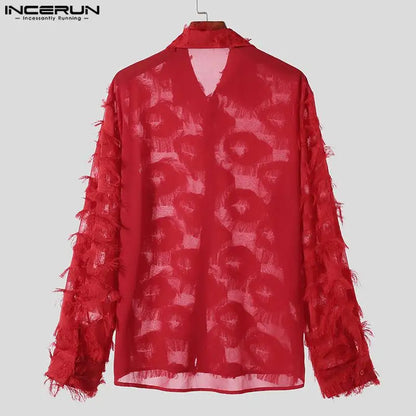 INCERUN Tops 2023 American Style Mens Stage Hot Selling Plume Tassel Design Shirts Casual Fashion Male Long Sleeved Blouse S-5XL